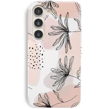 Imagem de J.west Design para Samsung Galaxy S23 capa 6.1, estética minimalista boho moderno abstrato impressões finas linhas geométricas planta padrão floral macio TPU à prova de choque capa protetora para telefone para mulheres folhas