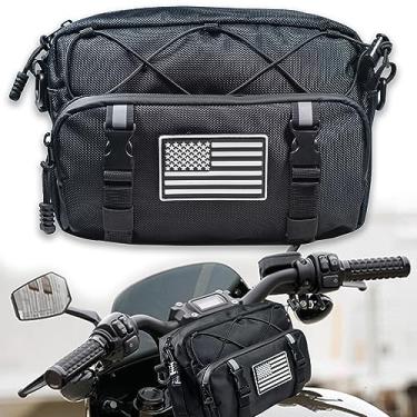 Imagem de Universal Motorcycle Bag, Black Motorcycle Handlebar Bag, American Flag 1680D Water-resistant Tool Bag Fork Bag Sissy Bar Bag for For Motorbike Cruiser Softail Dyna Sportsters Dirt Bike Bicycle ATV
