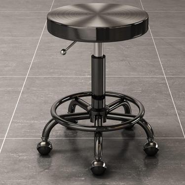 Imagem de s,Bar cinza sobre rodas Barra giratória ajustável a gás Penteado falso Cadeira de jantar Mesa Mesa Cadeira de escritório giratória baixa para cozinha Bar Salon Spa, preto