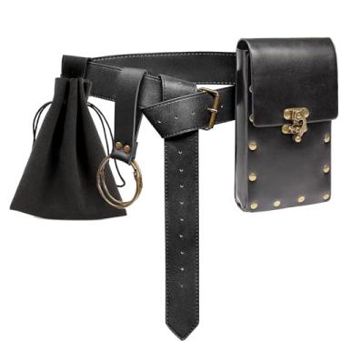 Imagem de Bolsa de couro retrô medieval renascentista steampunk cosplay bolsa de cinto bolsa de telefone bolsa de moedas, pochete casual, Preto, Fantasia retrô medieval renascentista steampunk cosplay