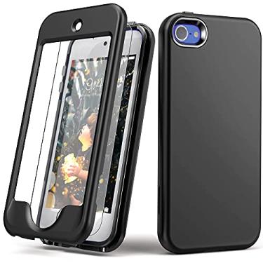 Imagem de Yamink Capa para iPod Touch 7 com protetor de tela, leve, de corpo inteiro, resistente, capa protetora de policarbonato rígido de TPU macio para iPod Touch 6/5, preta