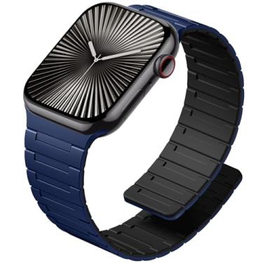 Imagem de SNBLK Pulseira magnética compatível com Apple Watch 44 mm, 45 mm, 46 mm, 49 mm e 42 mm, pulseira esportiva de silicone para Apple Watch Series 11 ULTRA 3 SE 10-1, azul marinho/preto