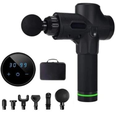 Imagem de Pistola Massageadora, Profissional, Portátil, Com Maleta, Sem Fio, Recarregável, Tela LCD, 30 Velocidades, 6 Ponteiras, Massagem Relaxamento, Massagem Muscular, Liberação Miofascial, Uso Pessoal, Fisioterapia, Carregamento USB - Tipo C, Bivolt, 3.200 repetições/min, Bateria de Longa Duração, Leve, S
