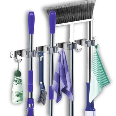 Imagem de Suporte de Vassoura 9 Acessórios de Parede Inox Porta Vassoura Vassoureiro LUMAI
