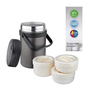 Imagem de Isosteel Ração à vácuo 1,5 L, à prova de lava-louças, aço inoxidável 18/8, mais 3 recipientes de plástico - adequado para microondas, cinza titânio, cinza