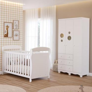 Imagem de Quarto Bebê Completo Berço Americano Marquesa 3Em1 Guarda Roupa Bolinha 3 Portas 3 Gavetas 100% MDF