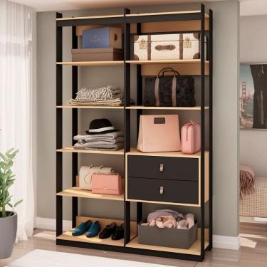Imagem de Closet Wood Preto Organização Elegante com Módulo Cabideiro, Prateleira e Gaveta Preto