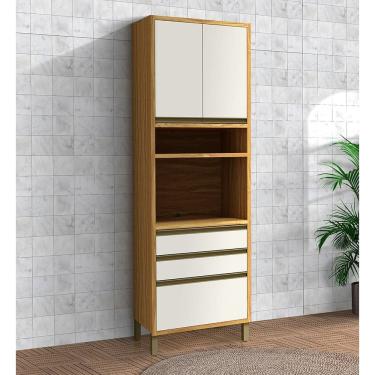 Imagem de Paneleiro 70cm 3 Portas e 2 Gavetas com Espaço para Micro-ondas 100% Mdf Barbados Espresso Móveis Amêndoa/Off White