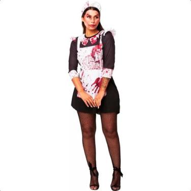 Imagem de Fantasia Feminina Halloween de Terror Com Sangue Vestido Empregada Ass