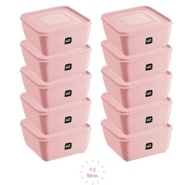 Imagem de Kit 10 Potes Plastico Rosa Quadrado 2,5L Linha Gourmet - UZ