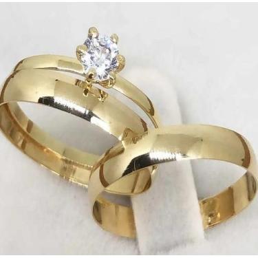 Imagem de Par Alianças de Casamento Banhada á ouro 18k Com solitário - VNS, 16