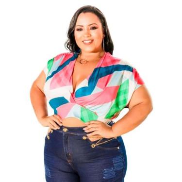 Imagem de Blusa Cropped plus size estampada manga borboleta elástico no ombro fe