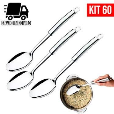 Imagem de Kit 60 Colher de Arroz Aço Inoxidável Grande Luxo Utensílios para Cozi