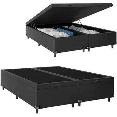 Imagem de Cama Baú King Size Bipartido Corino Preto Blindado Real Comfort Estofados