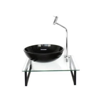 Imagem de Kit Cuba Vidro Redonda 10Mm Grafite Tampo 40Cm Incolor - Cubas E Gabin