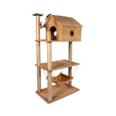 Imagem de Arranhador Casa para Gatos 3 andares com rede e brinquedos Cat Veneza (Bege)