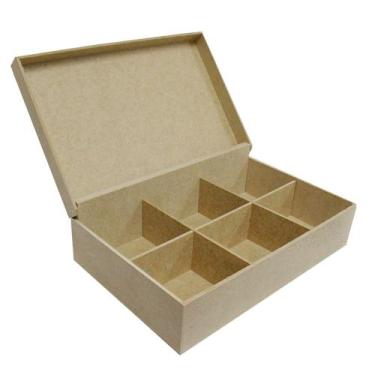 Imagem de Caixa de Chá com 6 Cavidades de Mdf Madeira Crua - Tamanho: 24 X 15,5 