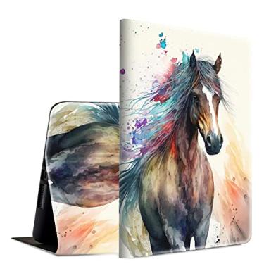 Imagem de BFSEROBJ Capa para Galaxy Tab S7 FE para Galaxy Tab S8 Plus/Tab S7 Plus Capa inteligente leve de 12,4 polegadas de couro PU com suporte ajustável capa protetora com função despertar/hibernar automática - Cavalo fofo