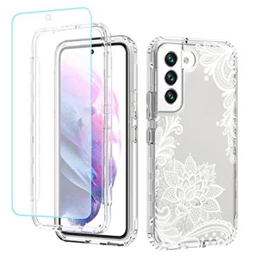 Imagem de Tothedu Capa de celular para Galaxy S22, Samsung S22 5G SM-S901U com protetor de tela de vidro temperado, linda estampa mandala transparente capa protetora de corpo inteiro para Samsung Galaxy S22 5G