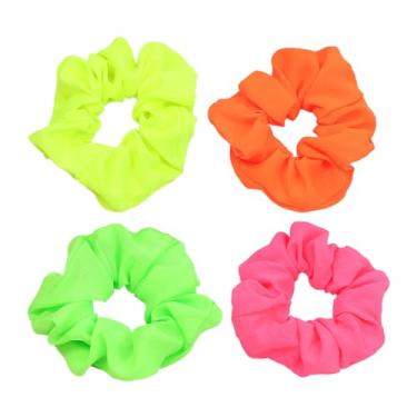 Imagem de Scrunchies neon para cabelo dos anos 80 e 90, 4 peças de cetim de seda elásticos para cabelo suporte de rabo de cavalo acessórios de cabelo neon para mulheres meninas anos 80 anos 90 roupa de festa