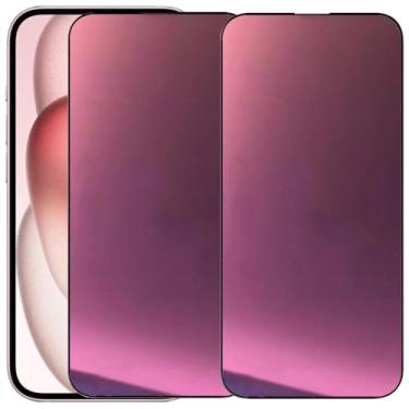 Imagem de BWEDXEZ Pacote com 2 películas protetoras de tela espelhada de vidro temperado anti-azul para iPhone 15/iPhone 16 6,1 polegadas, roxo