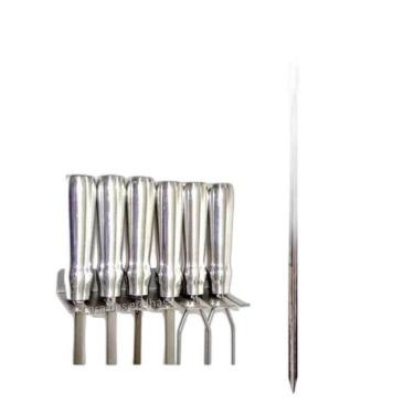 Imagem de Kit 6 Espetos Em Inox Lamina 44Cm Com Porta Espeto Parede - Plenitude