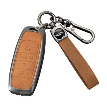 Imagem de HIBEYO Capa de chaveiro compatível com GAC Trumpchi Aion S V Y LX GS7 GS8 GM8 GS5 GA6 GM6 Acessórios Capa de chave de couro e liga de zinco Shell-D tipo marrom