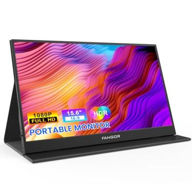 Imagem de FANGOR Monitor portátil, monitor de viagem FHD 1080P de 15,6 polegadas para laptop, tela ultrafina HDR IPS para jogos, extensor de tela USB-C HDMI com capa inteligente para laptop, PC, telefone, Mac,