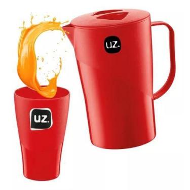 Imagem de Jarra De Suco 1,8L + 4 Copos 300ML Plástico Resistente Vermalha UZ 