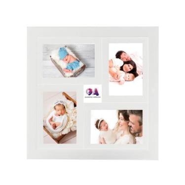 Imagem de Mural Painel Multifotos Para 4 Fotos 10x15 A6 Moldura Dupla Branco - G