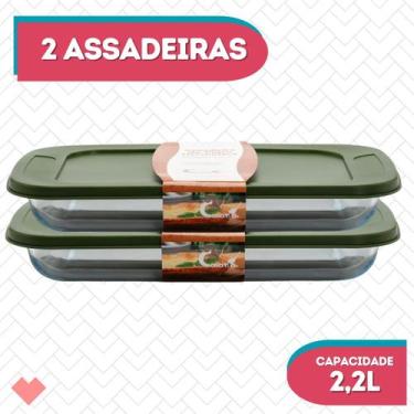 Imagem de Kit 2 Assadeiras Vidro Retangular Com Tampa 2,2L Hermético - CasaVita,