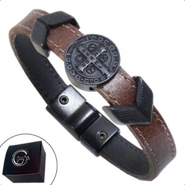 Imagem de Pulseira de Couro Marrom São Bento com Fecho Magnético - GRANADO ACESS