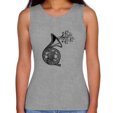 Imagem de Regata Feminina Trompa Notas Musicais - Foca na Moda, Cinza, P