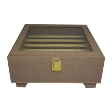 Imagem de Porta Anel com Tampa Dobradiça de Vidro e Fecho 21x21x9,5 Mdf Madeira 