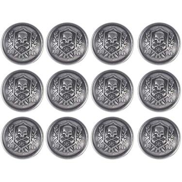 Imagem de Tvoip 12 peças Botões de metal Caveira Domineering Botões Casual Terno Corta-vento Casual 25 mm Botão, Antique Silver, 25mm