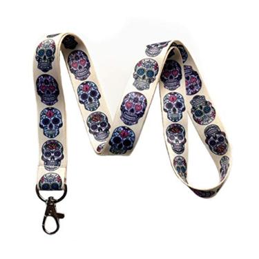Imagem de Cordão colorido com caveiras de açúcar, chaveiro, crachá