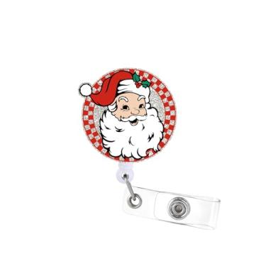 Imagem de Carretel de crachá de Papai Noel, etiqueta de identificação retrátil de Natal, puxador de crachá, suporte de crachá com clipe de jacaré giratório, funcionário de escritório de enfermeira MD RN médica,