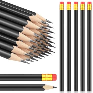 Imagem de Tinlade 50 lápis triangulares de madeira para casamento, lápis de grafite, borracha para chá de bebê, esboços, chá de panela, material de escritório (preto)