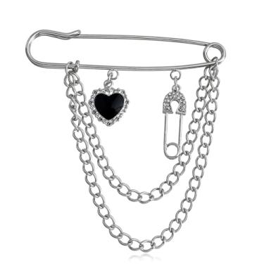 Imagem de Broche punk de corrente longa, alfinete de segurança moderno retrô para pendurar correntes de colarinho broches para mulheres, broche de casaco de colarinho legal para alfinetes de corsage masculinos,