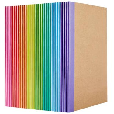 Imagem de Pacote com 50 cadernos Kraft A5 a granel, cadernos de composição pautados a granel, capa kraft, diários a granel pautados universitários, 10 cores arco-íris lombadas, 60 páginas, 21 cm x 14 cm,