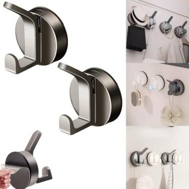 Imagem de Boxonly Ganchos de ventosa para parede de banheiro e chuveiro - suporte de toalha forte a vácuo, bucha de plástico e gancho de esponja para porta de vidro ou azulejo (cinza arma, pacote com 2)