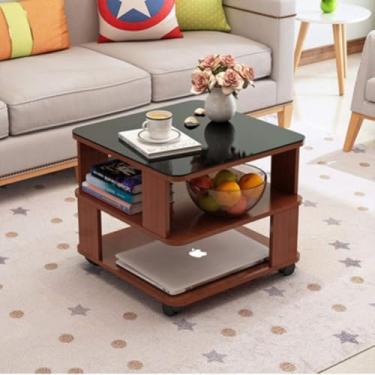 Imagem de Mesa lateral, pequena mesa de centro quadrada, mesa de canto de flores, luz de luxo, criativa, sala de estar, moderna, minimalista, mesa de canto de vidro, mini mesa lateral, B teca