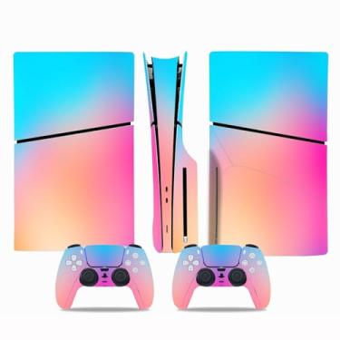 Imagem de Skin Sticker Compatible with PS5 Slim Disc Console, Vinyl Decal Protective Cover for Wireless Controller (Blue Pink)