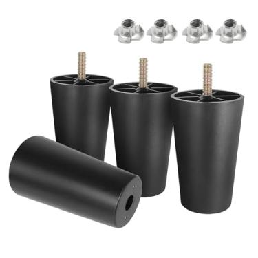 Imagem de Masendelk Pernas de móveis de plástico de 11 cm, pernas redondas afuniladas de mesa, pernas pretas de substituição com parafusos de gancho M8 para sofá de mesa, pacote de 4-70 x 50 x 120 mm