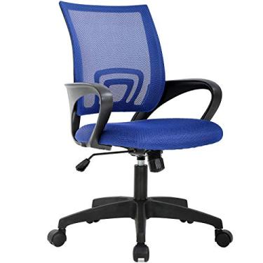 Imagem de BestOffice | Cadeira de escritório ergonômica | Cadeira de mesa giratória no meio do encosto | Encosto respirável e suporte lombar | Altura ajustável | Assento esponja | Rodas giratórias | Azul | para