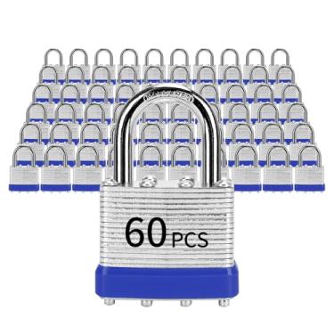 Imagem de Cadeados com a mesma chave, cadeado laminado LQYN 60 peças (1-9/40.6 cm, 40 mm), fechaduras com chave, manilha normal, para armário de armazenamento, trava de ferrolho, caixa de ferramentas, galpões