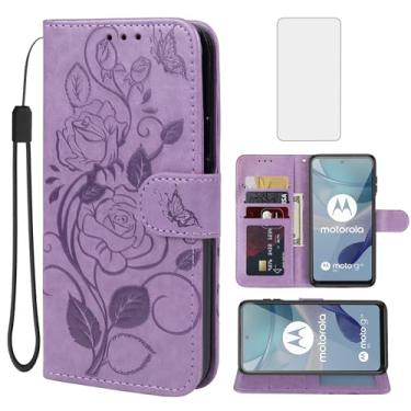 Imagem de Vavies Capa para Moto G23/Moto G13/Moto G53/G53J/G53Y XT2333 Capa carteira com protetor de tela de vidro temperado, flor de couro flip porta-cartão de crédito suporte capa para celular para Motorola