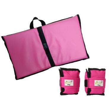 Imagem de Kit Tornozeleira 3KG Nylon Rosa + Colchonete Dobravel Rosa - Exercise 