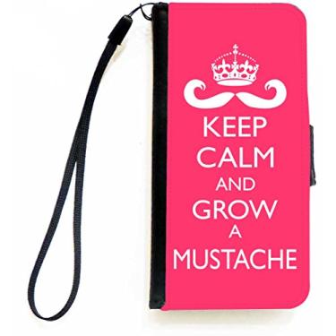 Imagem de Rikki Knight Keep Calm and Grow a Mustache Tropical Pink Color Flip Wallet Case com aba magnética para Apple iPhone 5c