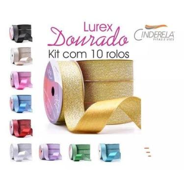 Imagem de 10 Rolos Fita Cetim Lurex Brilho 38x10 Metros P/ Laços Arte - CINDEREL